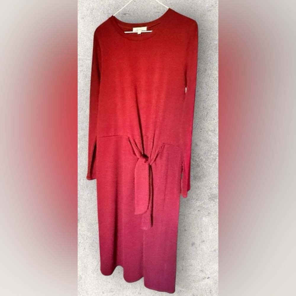 Cedar And Gold Tie Dress Maroon Long Sleeves Knee Length Size Large